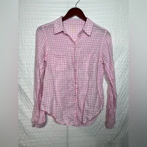 Lilly Pulitzer Women’s Pink Gingham Button-Up Linen Shirt Size Small